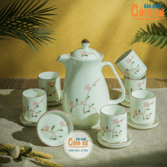 Bộ bình nước sứ Bát Tràng vẽ hoa đào